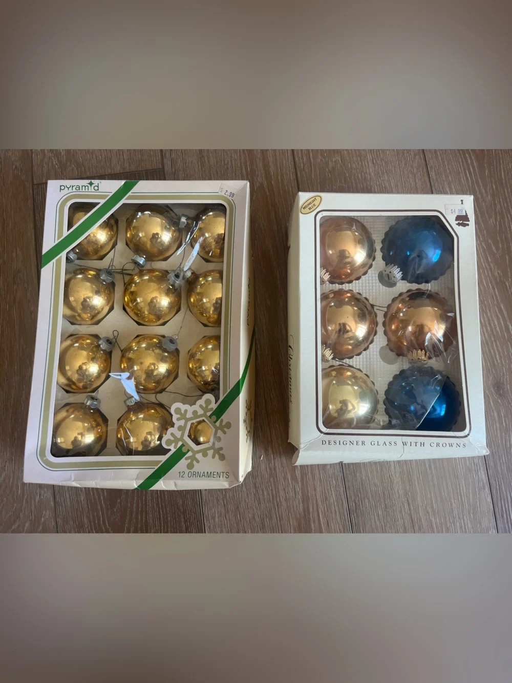 Vintage Christmas by Krebs and Pyramid Gold & Blue Ball Ornaments